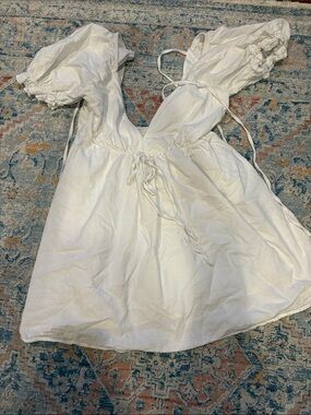 Princess Polly White Puff Sleeve Tie-Front Mini Dress